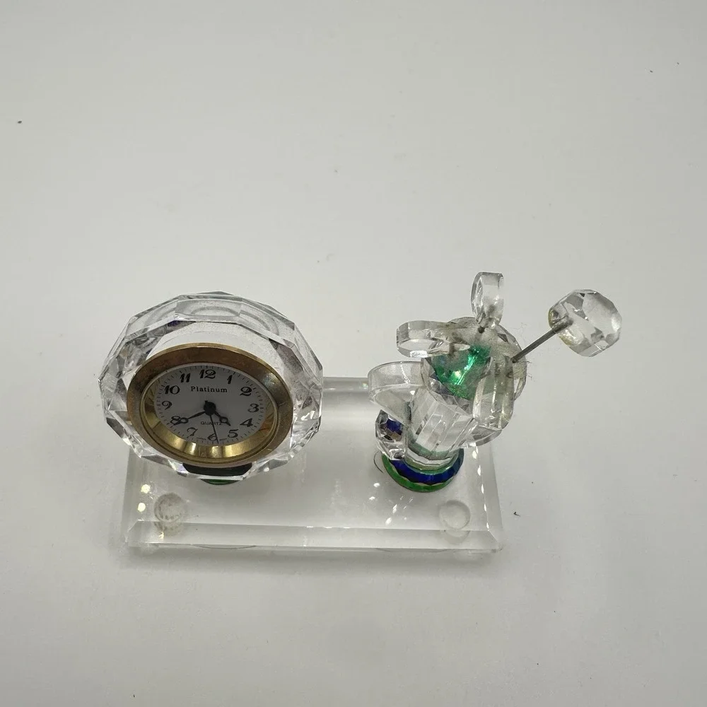 VTG Quartz Crystal Glass Clock Collectible Miniature Golf Bag 2 1/2